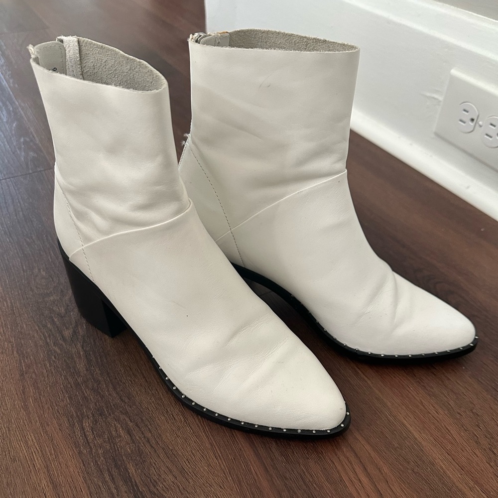 Women’s white booties with block heel